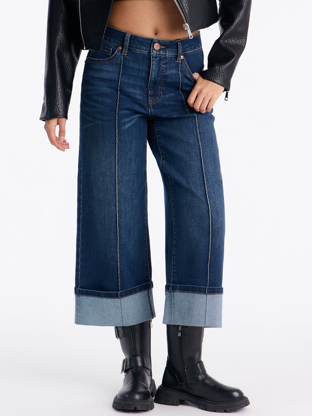 Dakota Blue Winslet Wide Leg Cuffed Ankle Jeans